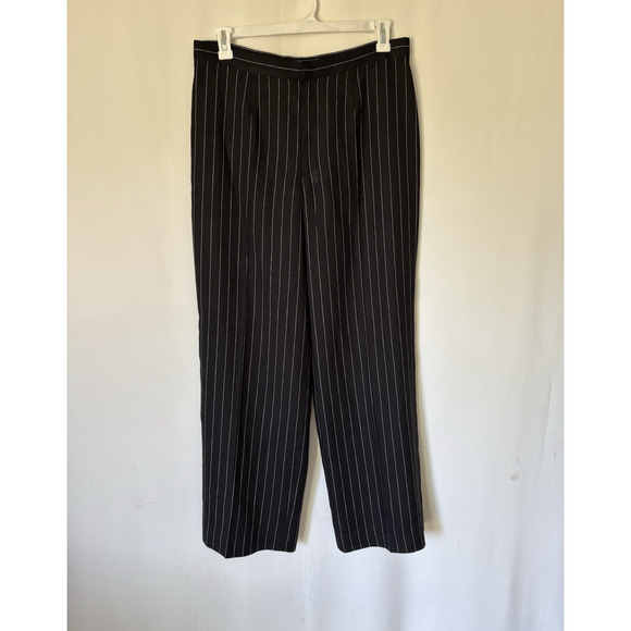 Ralph Lauren LRL Pants Trousers 14 Black Pinstriped Linen Wool High Rise Pocket - Picture 1 of 11